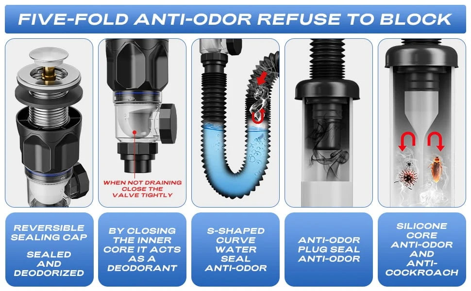 🚰 Bathroom Sink Drain Kit with Flexible Anti-Odor P-Trap