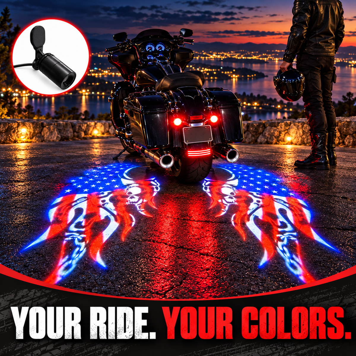 🏍️Patriotic Eagle Motorcycle Ground Projection Light – Ride with American Pride