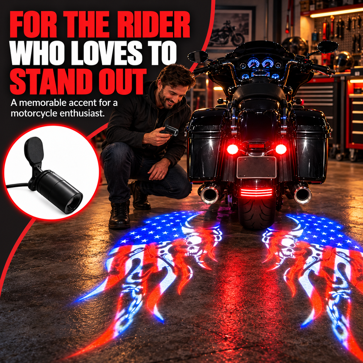 🏍️Patriotic Eagle Motorcycle Ground Projection Light – Ride with American Pride