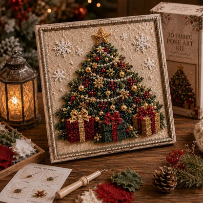 🎁 3D Christmas Fabric Poke Art Kit🎄 Handmade Fabric Poke Art Kit🎅 Vintage Holiday Handmade Decoration, DIY Christmas Craft Kit for Adults & Beginner