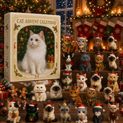 🐱Cat Advent Calendar Gift for Adults Friends Cat Owners and Lovers Christmas Holiday Countdown Gift 24 Designs Cats Charm Christmas Tree Ornament