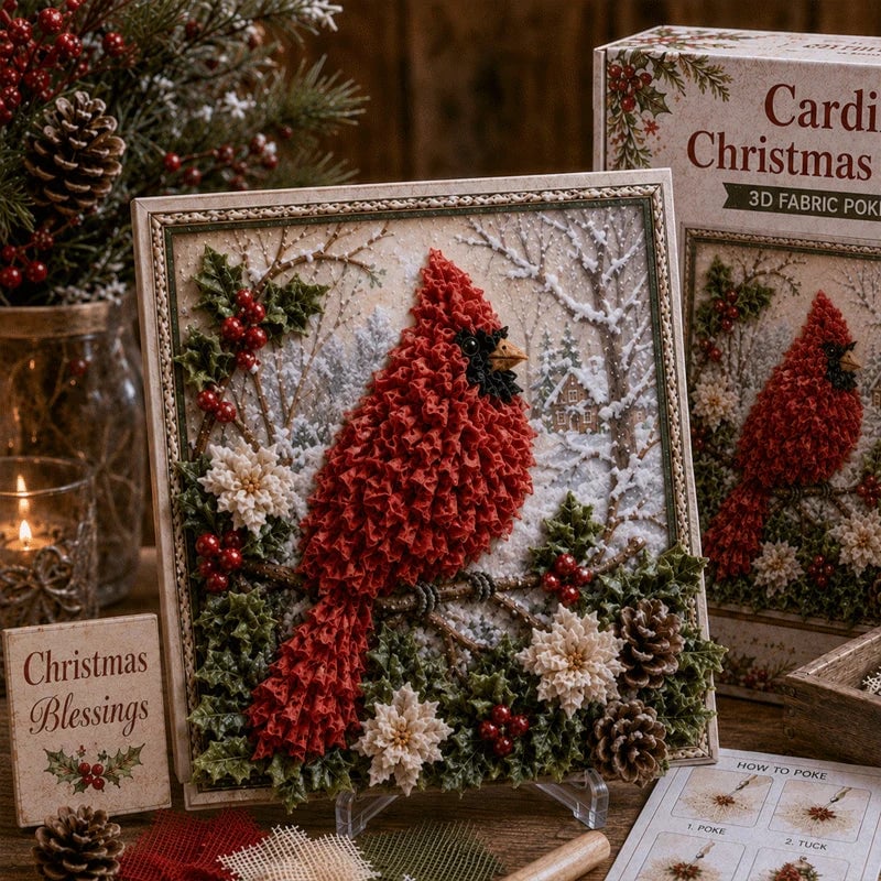 🎁 3D Christmas Fabric Poke Art Kit🎄 Handmade Fabric Poke Art Kit🎅 Vintage Holiday Handmade Decoration, DIY Christmas Craft Kit for Adults & Beginner