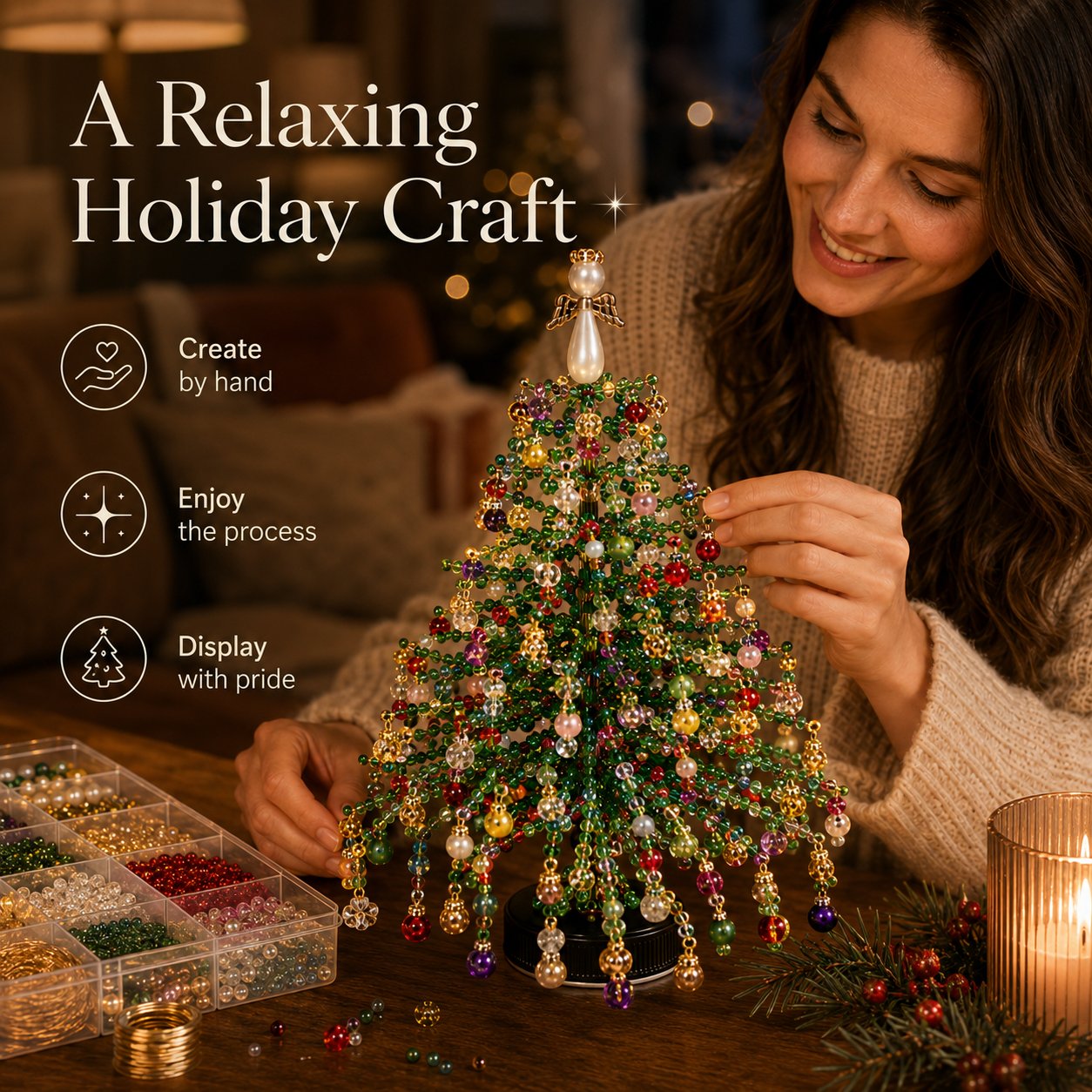 🎄✨ DIY Beaded Christmas Tree Kit – Create Your Own Holiday Decor