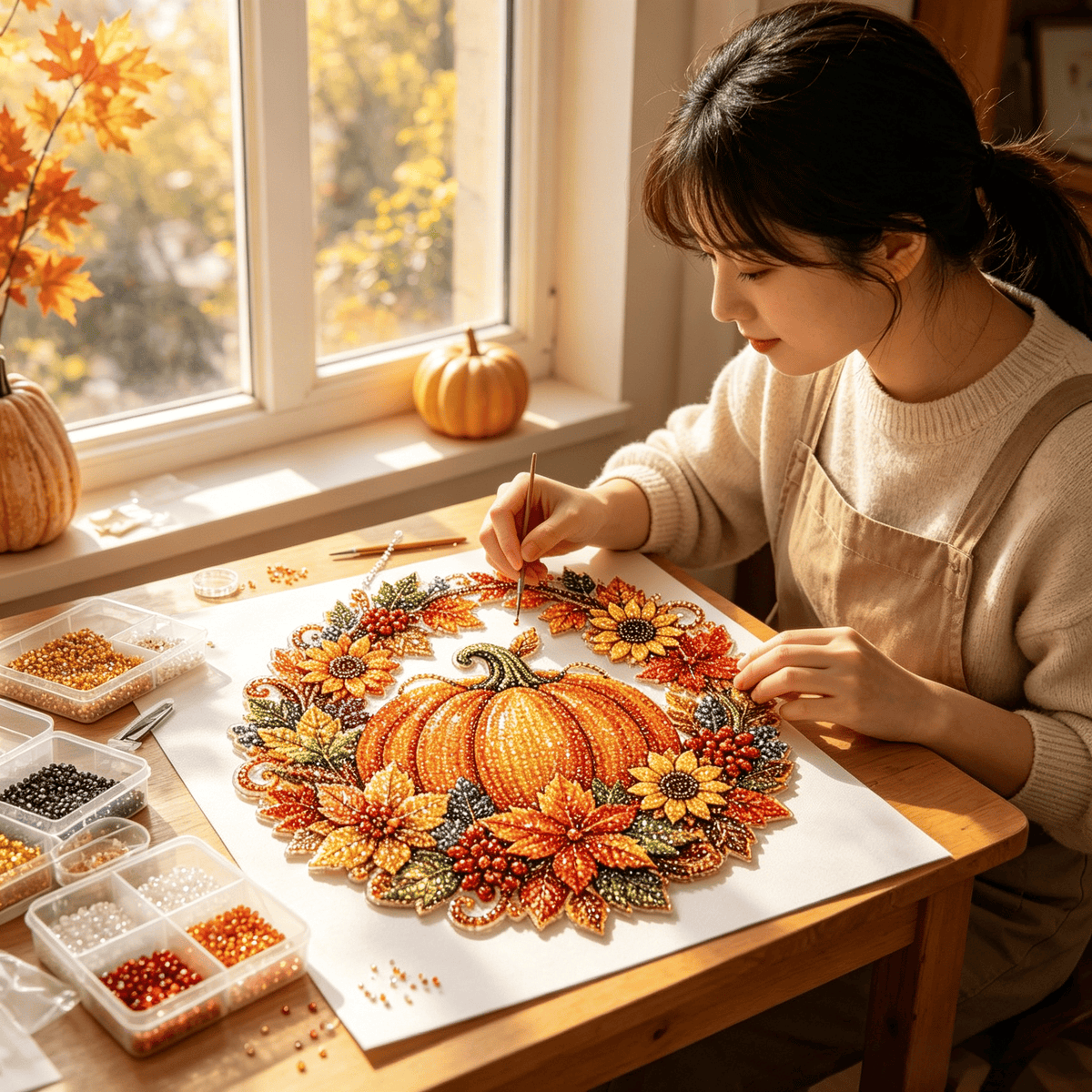 🎃✨ Fall Pumpkin Diamond Art Wreath – Cozy DIY Autumn Decor