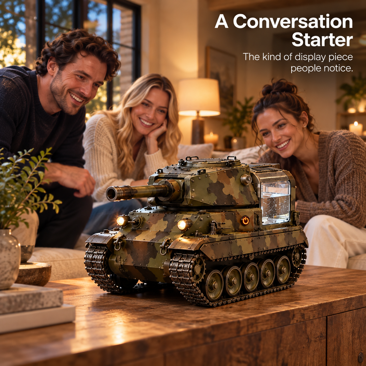 🪖☕ Tank-Inspired Coffee Corner Decor – Camouflage Collectible Desk Display, Military-Style Statement Piece & Unique Gift 🎁