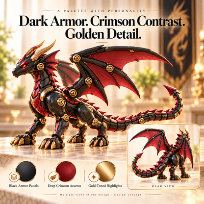 🐉 Mechanical Dragon Egg – Black & Crimson Dragon with Folding Wings & Armored Details