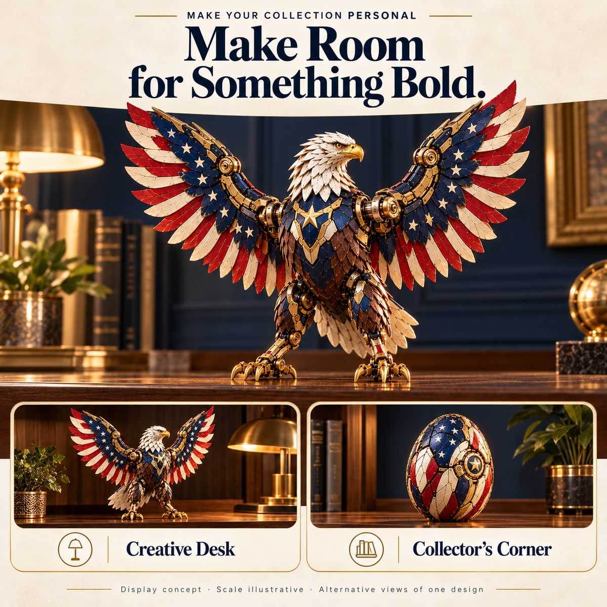 🥚🦅 American Eagle Transforming Egg – Stars & Stripes Mechanical Figure with Bold Wing Details