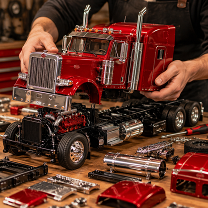 🔥LAST DAY 49%🚛 Candy Apple Red American Truck Model Kit – Build Your Own Classic Semi Truck