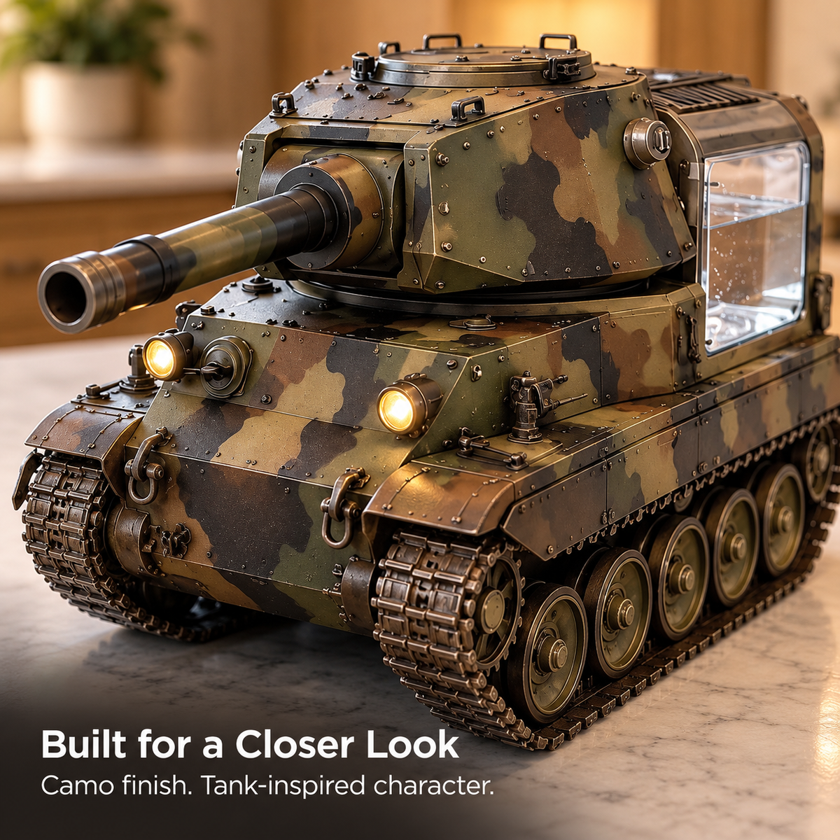 🪖☕ Tank-Inspired Coffee Corner Decor – Camouflage Collectible Desk Display, Military-Style Statement Piece & Unique Gift 🎁