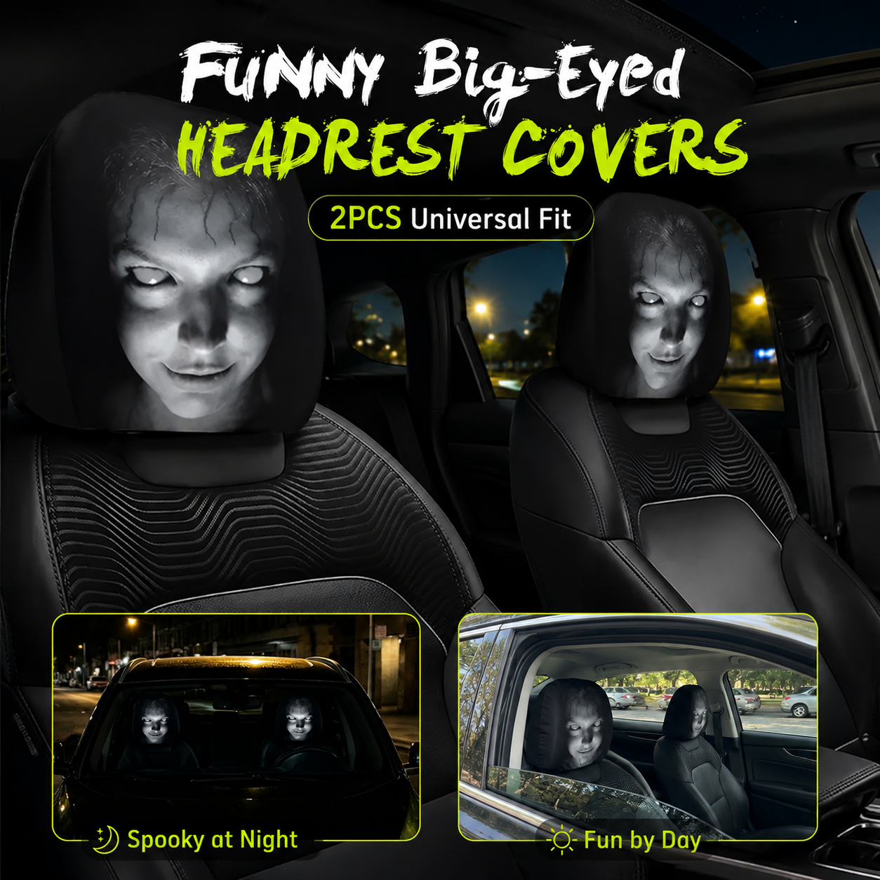 🔥Last Day Promotion😆Fear & Funny Car Headrest Covers – Universal Fit 2PCS🚗