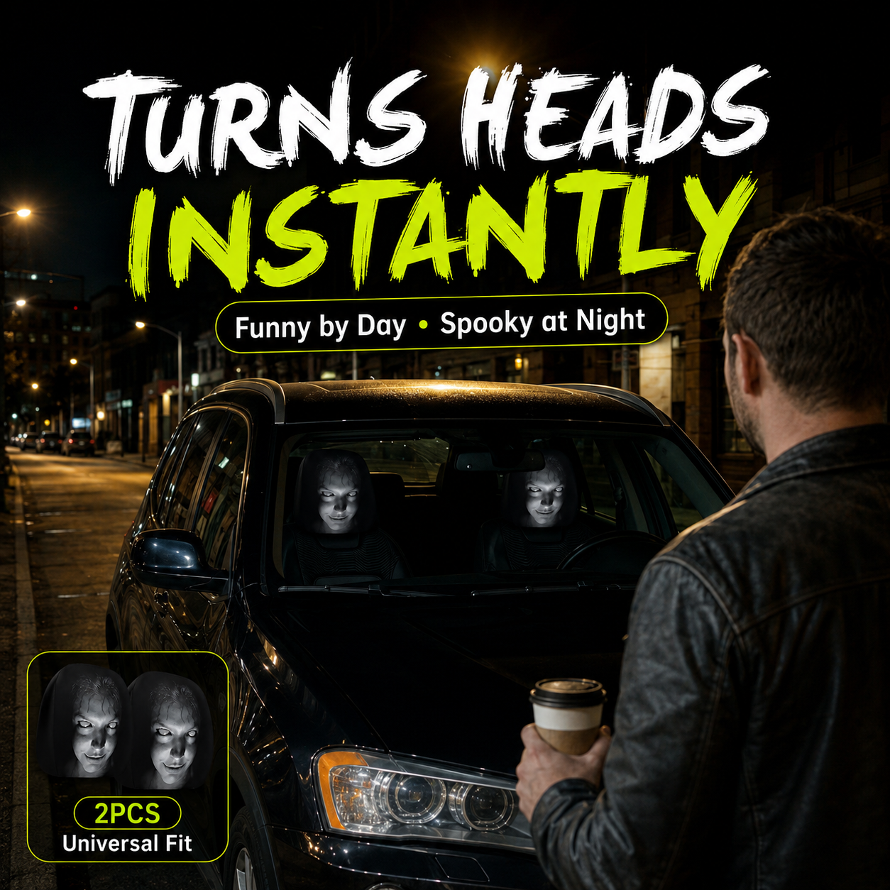🔥Last Day Promotion😆Fear & Funny Car Headrest Covers – Universal Fit 2PCS🚗