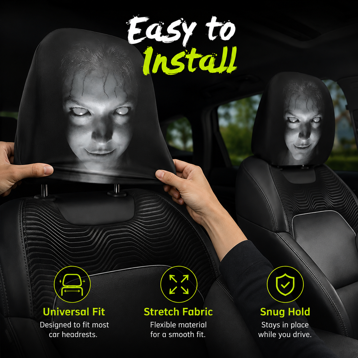 🔥Last Day Promotion😆Fear & Funny Car Headrest Covers – Universal Fit 2PCS🚗