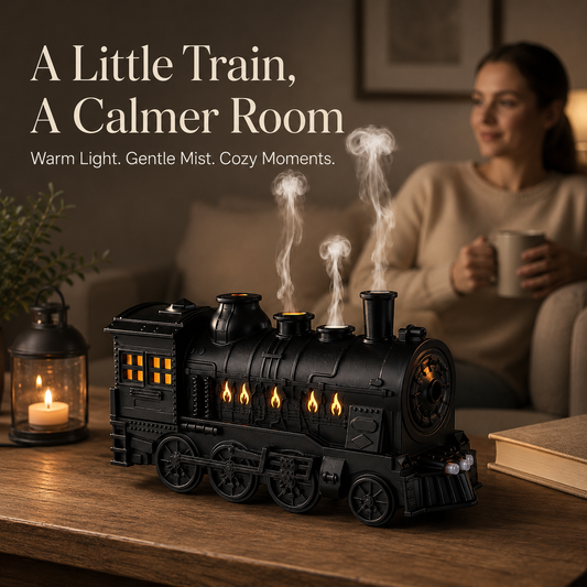 🚂 Vintage Steam Train Aroma Diffuser with Warm Light & Remote