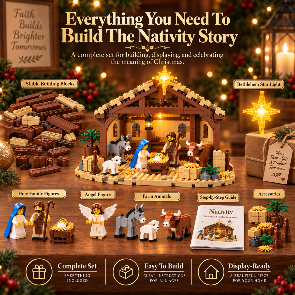 🎅Christmas Story Building Block Set – Nativity Scene Holiday Display✨