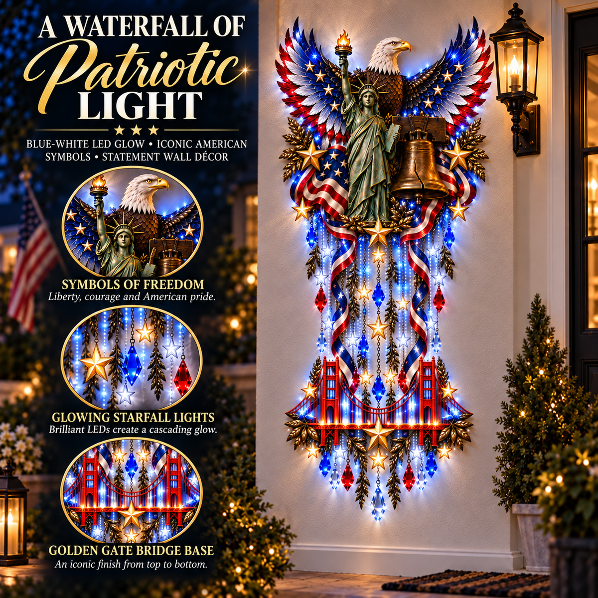 🇺🇸 American Pride LED Cascade Wall Light – Eagle, Liberty & Stars ✨