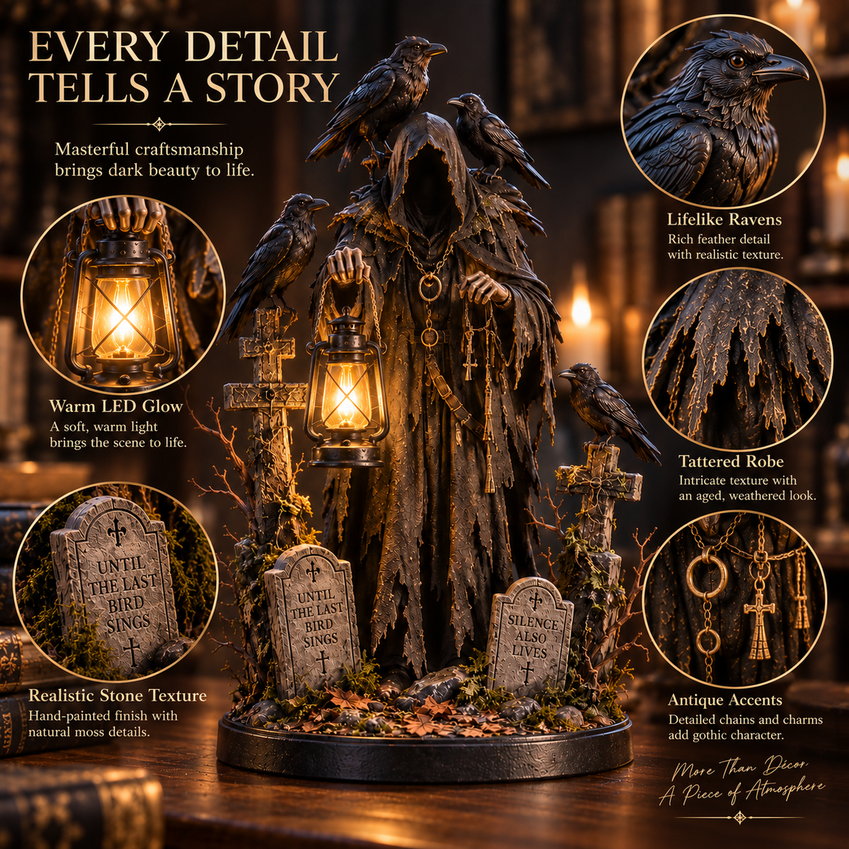 🐦‍⬛ Keeper of the Last Light – Raven Guardian Lantern Statue