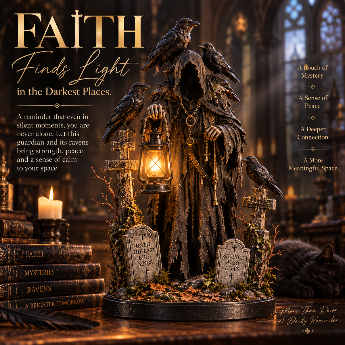 🐦‍⬛ Keeper of the Last Light – Raven Guardian Lantern Statue