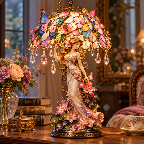 🦋✨ Enchanted Butterfly Garden Lady Lamp – Illuminated Floral Sculpture 🌸💡