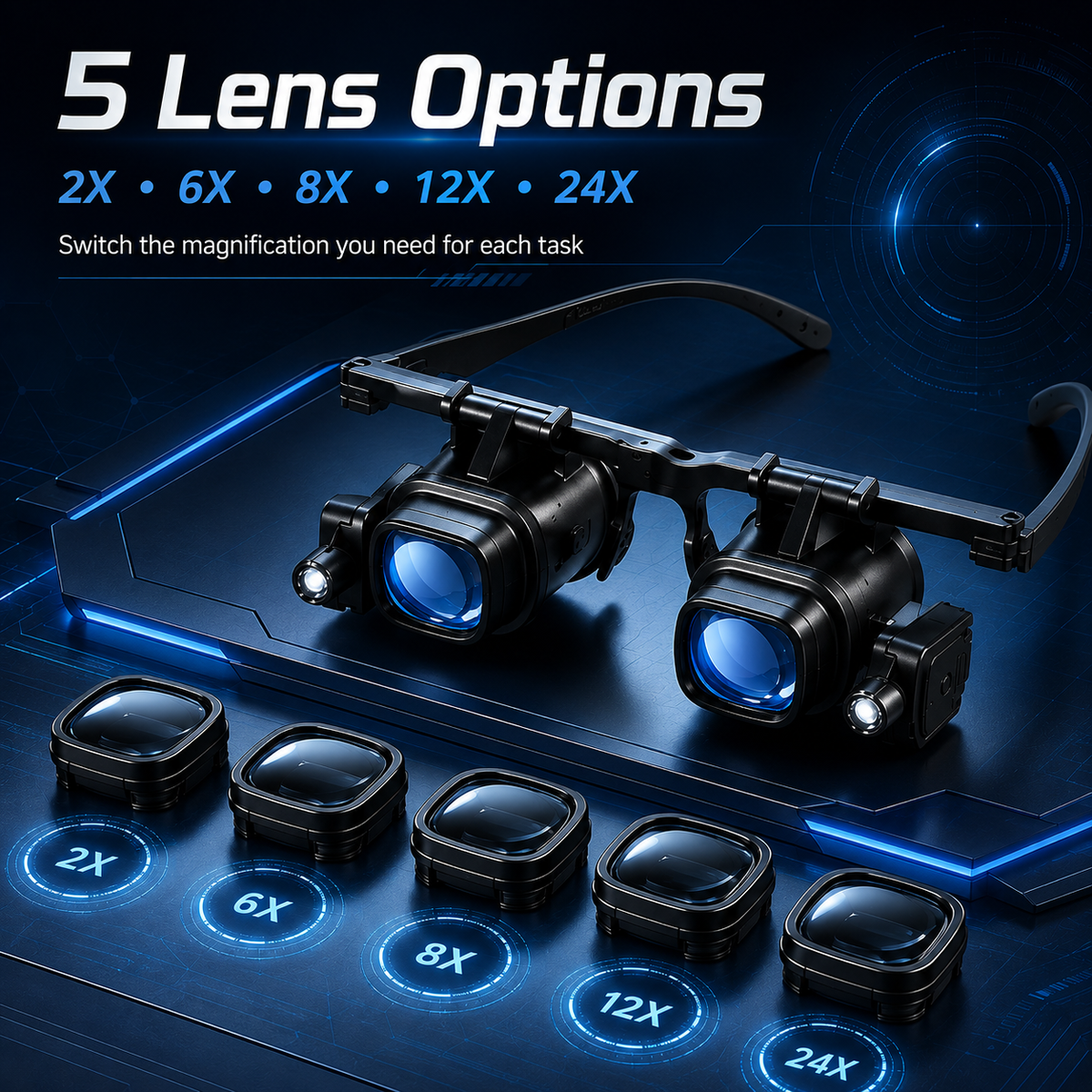 🔍 LED Head-Mounted Magnifying Glasses – Hands-Free Magnifier for Precision Work