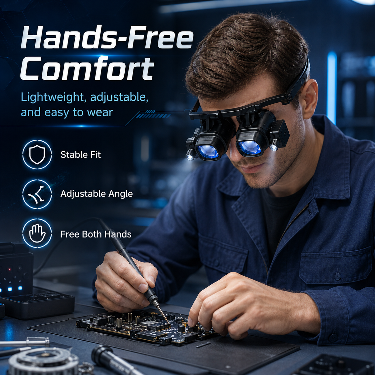 🔍 LED Head-Mounted Magnifying Glasses – Hands-Free Magnifier for Precision Work