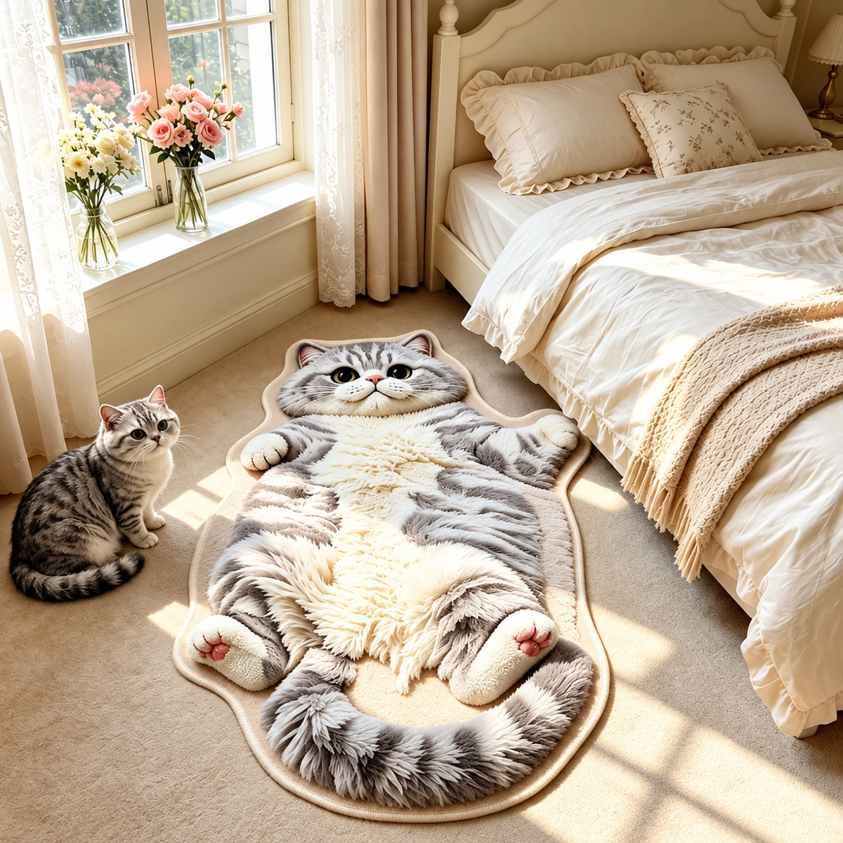 🐱Last Day 49% OFF🔥🔥🔥Chubby Tabby Cat Shaped Rug 🤎