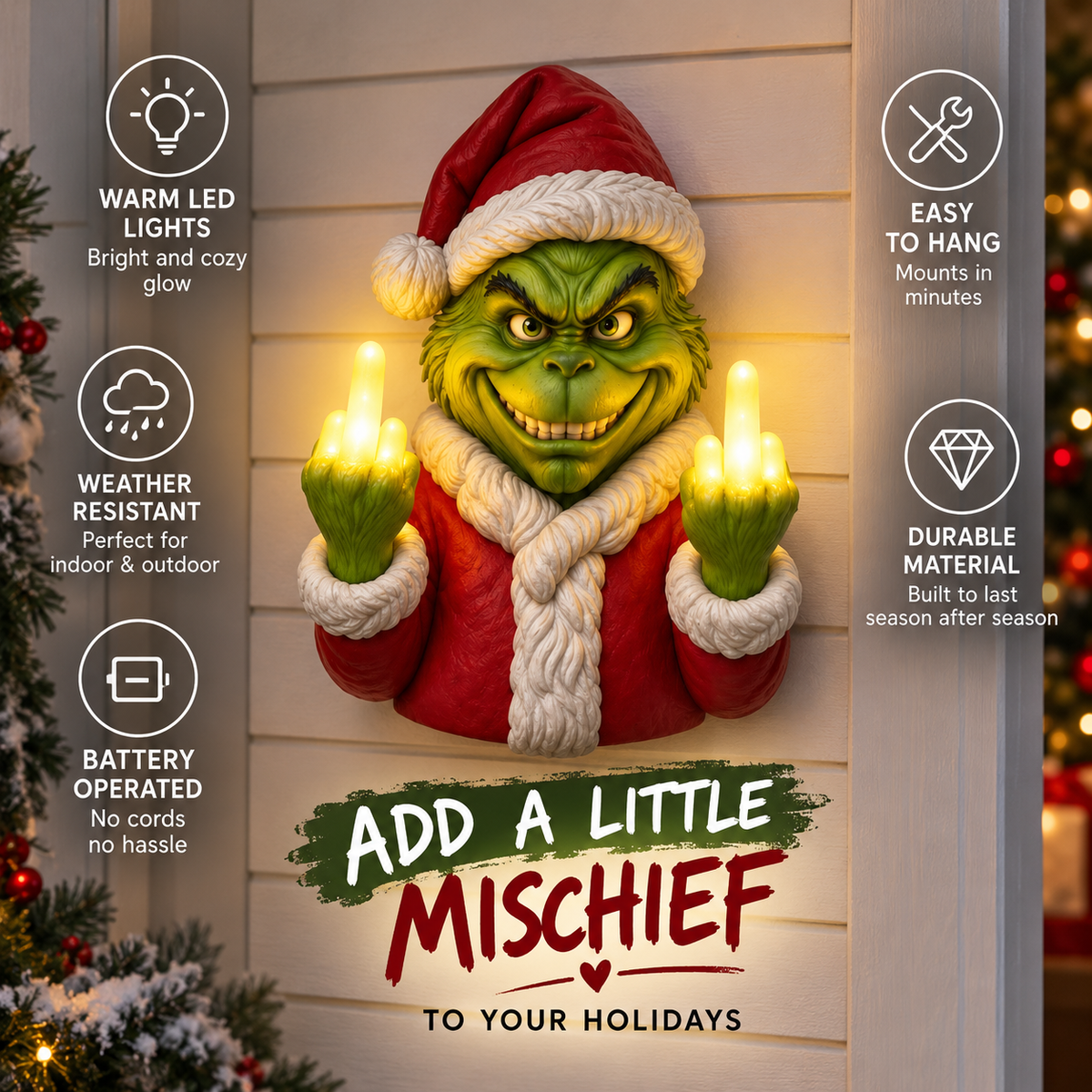 🎄 NaughtyGlow™ Funny Light-Up Christmas Wall Decor ✨