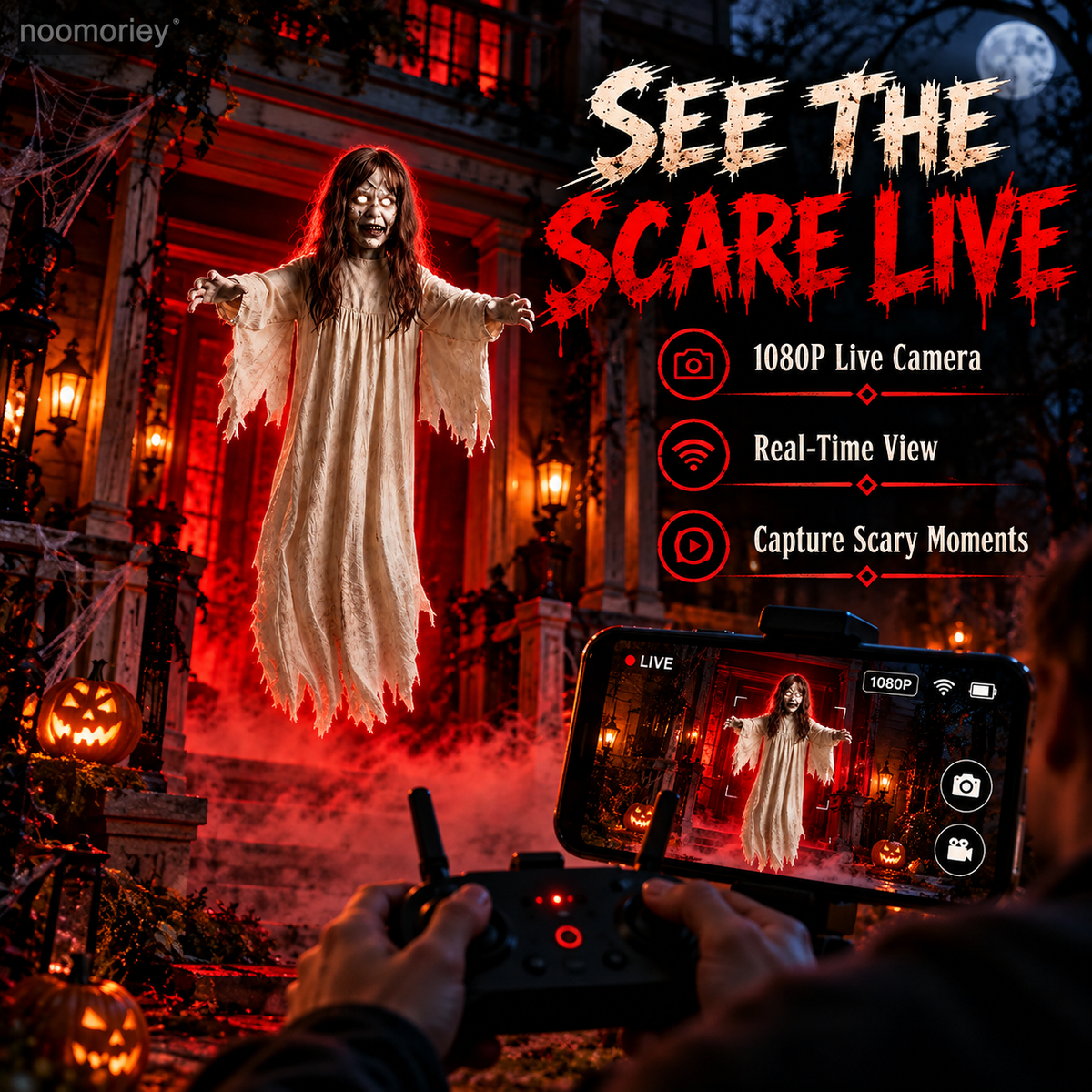 👻 Hauntdrone™ Ghost Girl & Demon Nun – Flying Halloween Scare Prop with Live Camera