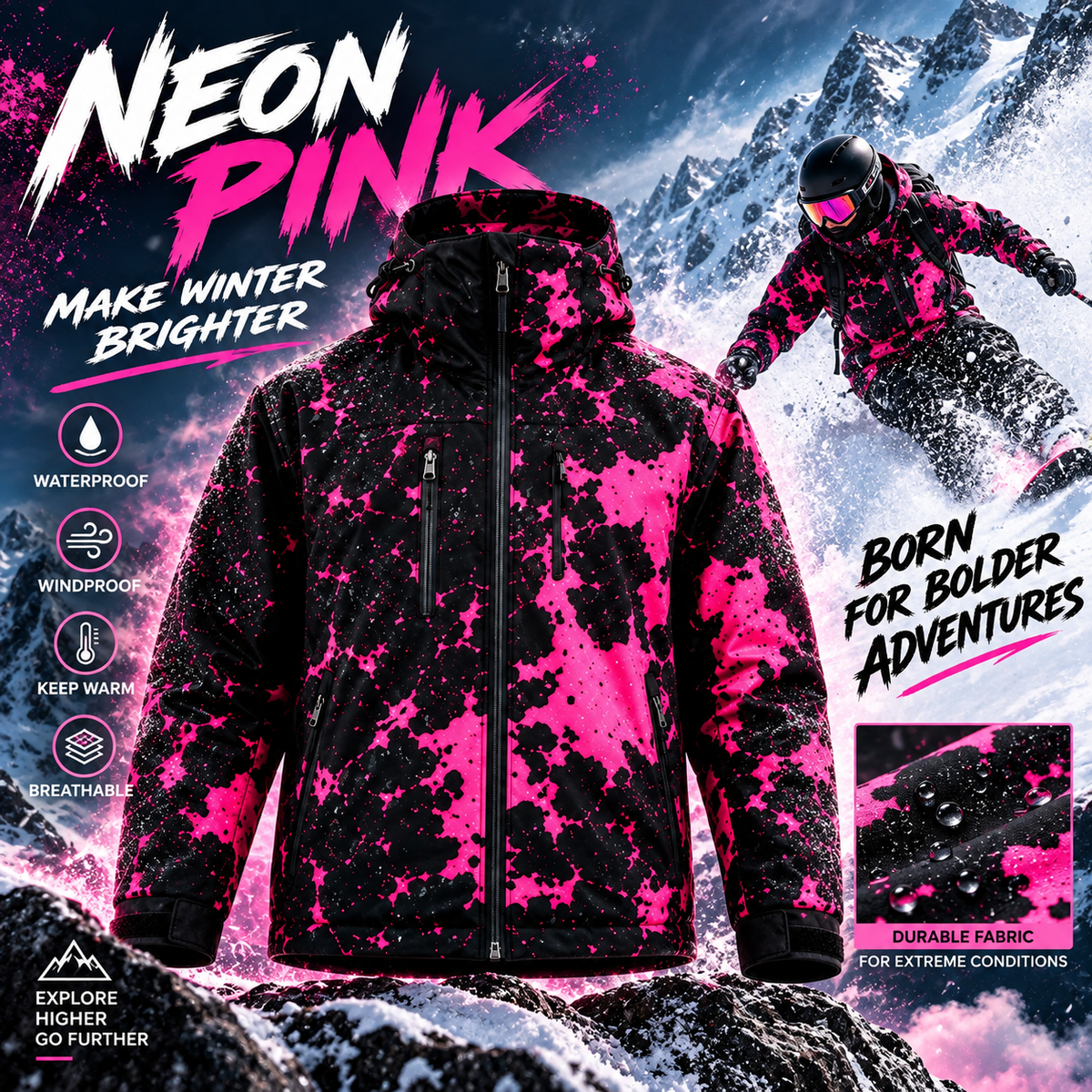 ❄️ Snow-Reactive Color-Changing Ski Jacket 🏂 Warm, Bold & Winter-Ready