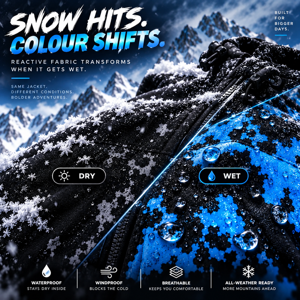 ❄️ Snow-Reactive Color-Changing Ski Jacket 🏂 Warm, Bold & Winter-Ready