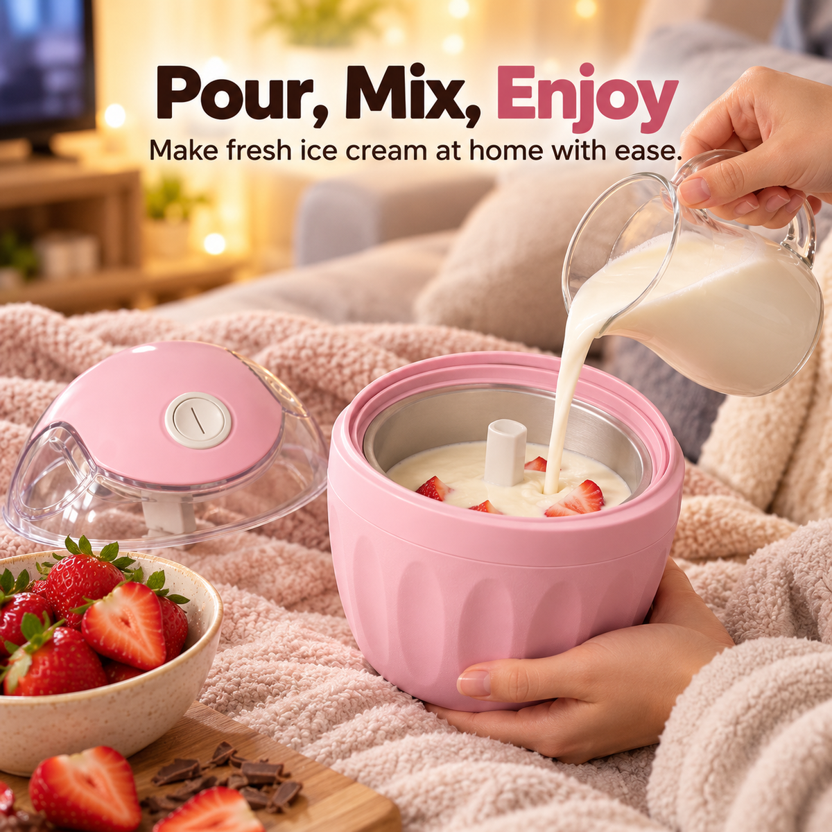 🍦 Mini Homemade Ice Cream Maker ✨ One-Touch Dessert Night Essential