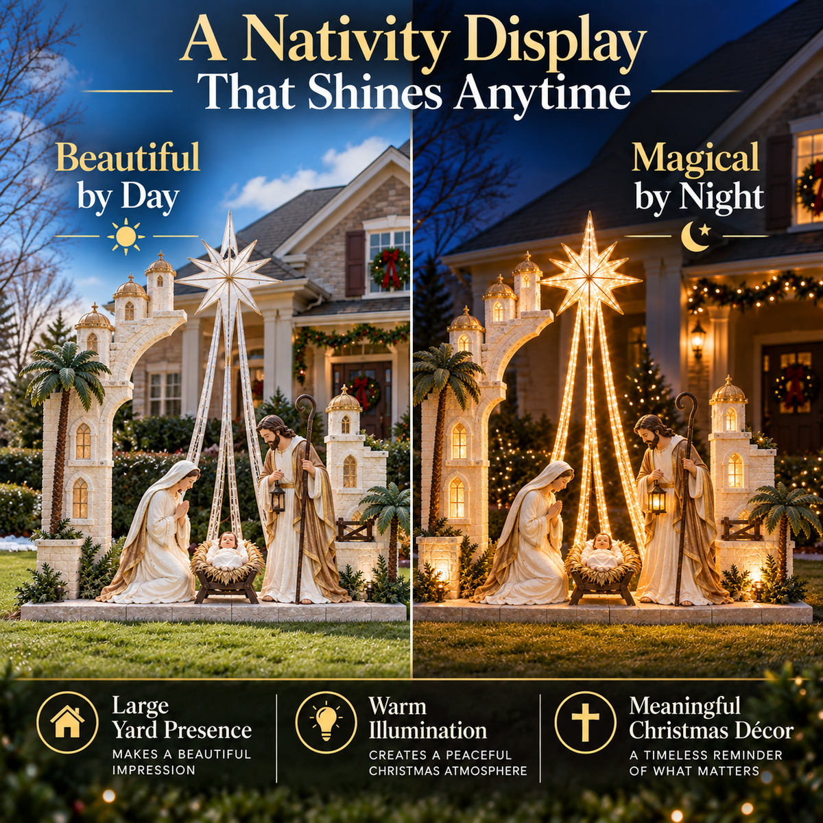 ⭐ Illuminated Nativity Star Display | Holy Family Christmas Décor