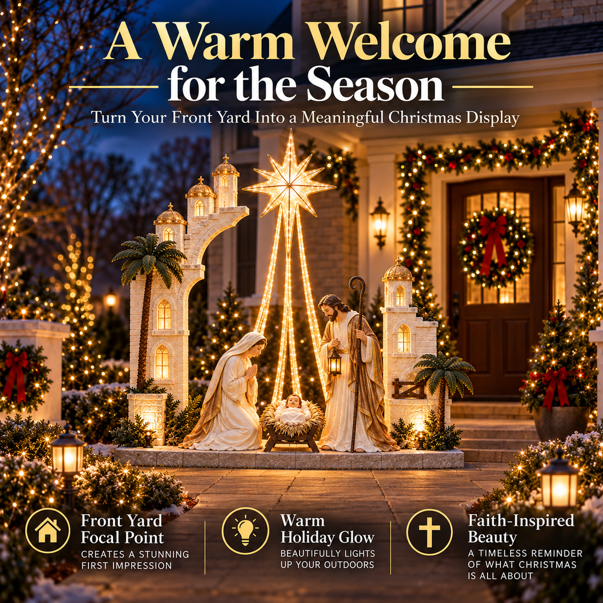 ⭐ Illuminated Nativity Star Display | Holy Family Christmas Décor