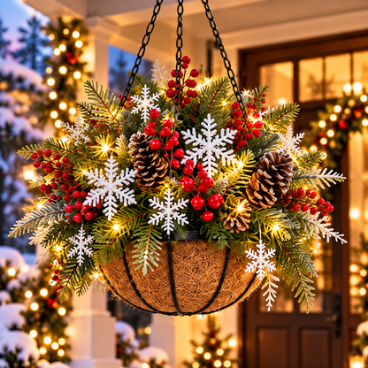 🔥Last Day 50% OFF 🎄 Pre-Lit Christmas Hanging Basket | Pre-lit, weather-resistant, and zero maintenance