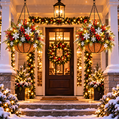 🔥Last Day 50% OFF 🎄 Pre-Lit Christmas Hanging Basket | Pre-lit, weather-resistant, and zero maintenance