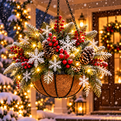 🔥Last Day 50% OFF 🎄 Pre-Lit Christmas Hanging Basket | Pre-lit, weather-resistant, and zero maintenance