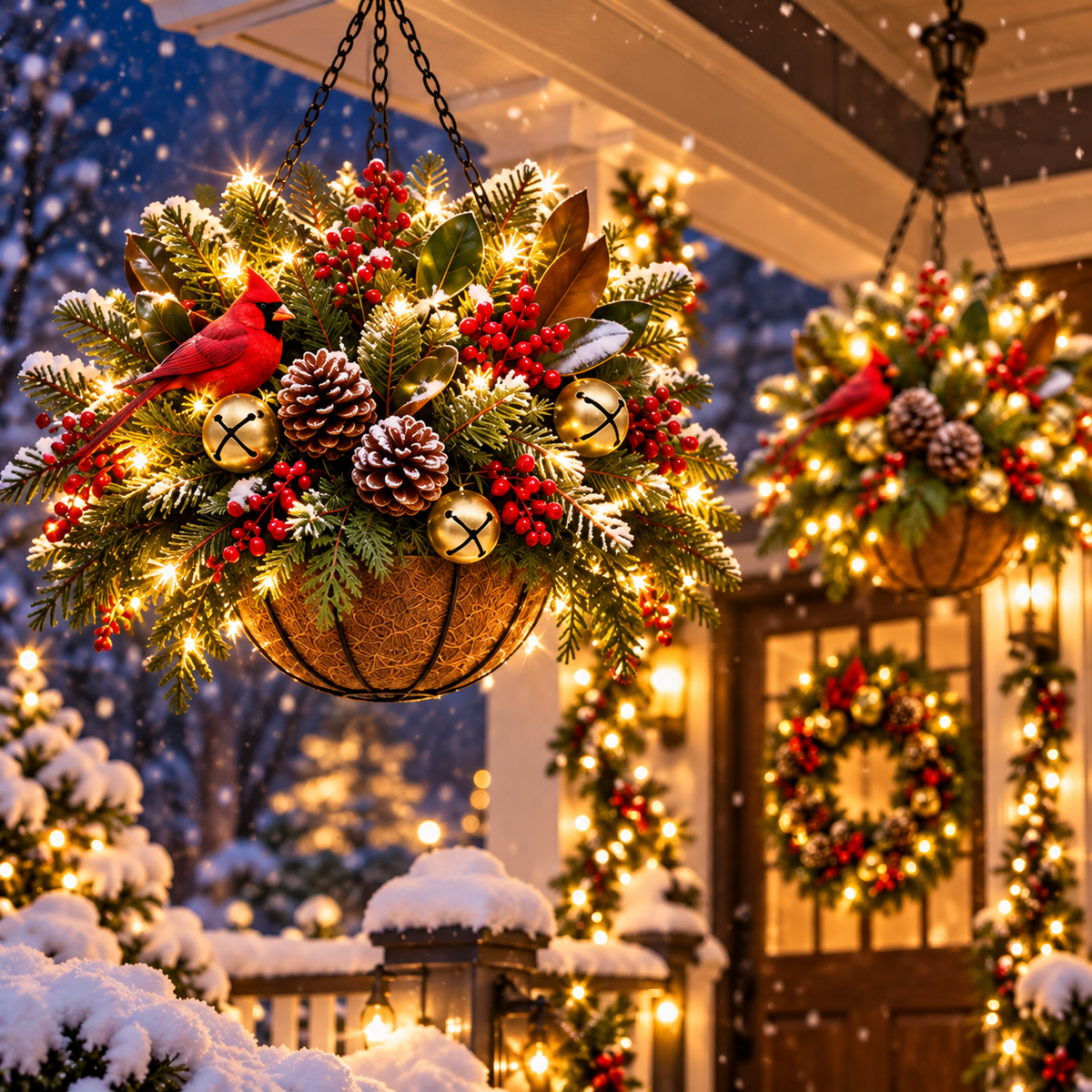 🔥Last Day 50% OFF 🎄 Pre-Lit Christmas Hanging Basket | Pre-lit, weather-resistant, and zero maintenance