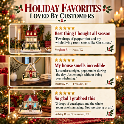 ✨🎄Christmas House Essential Oil Diffuser – 🏘️Glowing Holiday Decor with Chimney Mist🌿
