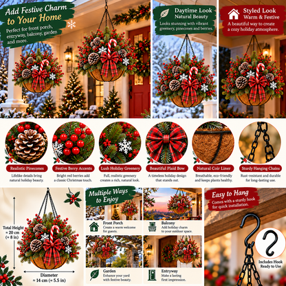 🔥Last Day 50% OFF 🎄 Pre-Lit Christmas Hanging Basket | Pre-lit, weather-resistant, and zero maintenance