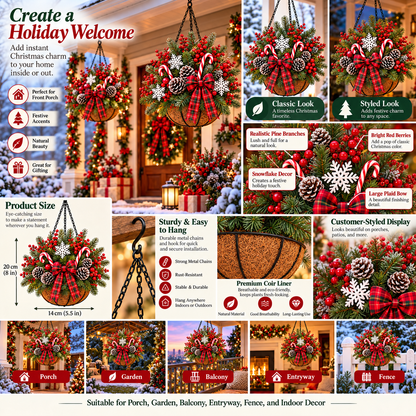 🔥Last Day 50% OFF 🎄 Pre-Lit Christmas Hanging Basket | Pre-lit, weather-resistant, and zero maintenance
