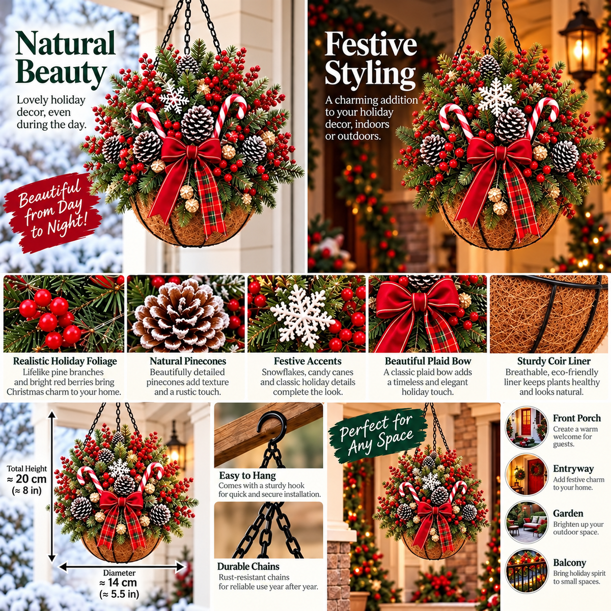 🔥Last Day 50% OFF 🎄 Pre-Lit Christmas Hanging Basket | Pre-lit, weather-resistant, and zero maintenance
