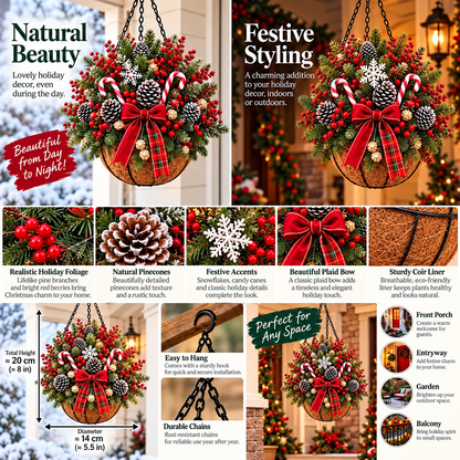 🔥Last Day 50% OFF 🎄 Pre-Lit Christmas Hanging Basket | Pre-lit, weather-resistant, and zero maintenance