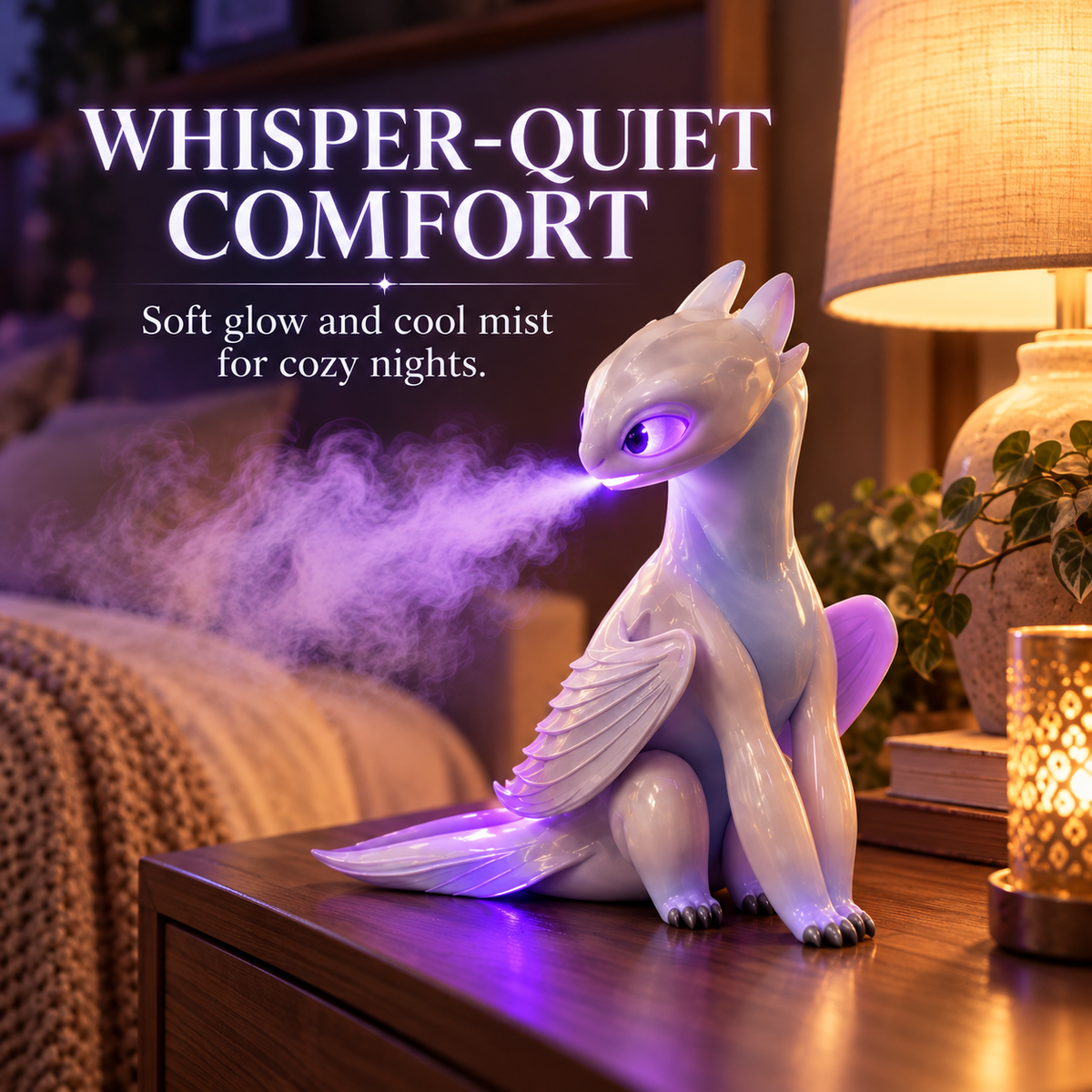 🐉 💨Mystic White Dragon Mist Humidifier ✨ Glowing LED Cool Mist Diffuser & Fantasy Desk Decor