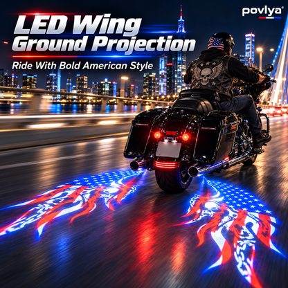 🔥 American Flag Motorcycle Wing Lights 🏍️ Bold USA Custom Projection
