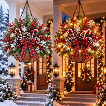 🔥Last Day 50% OFF 🎄 Pre-Lit Christmas Hanging Basket | Pre-lit, weather-resistant, and zero maintenance