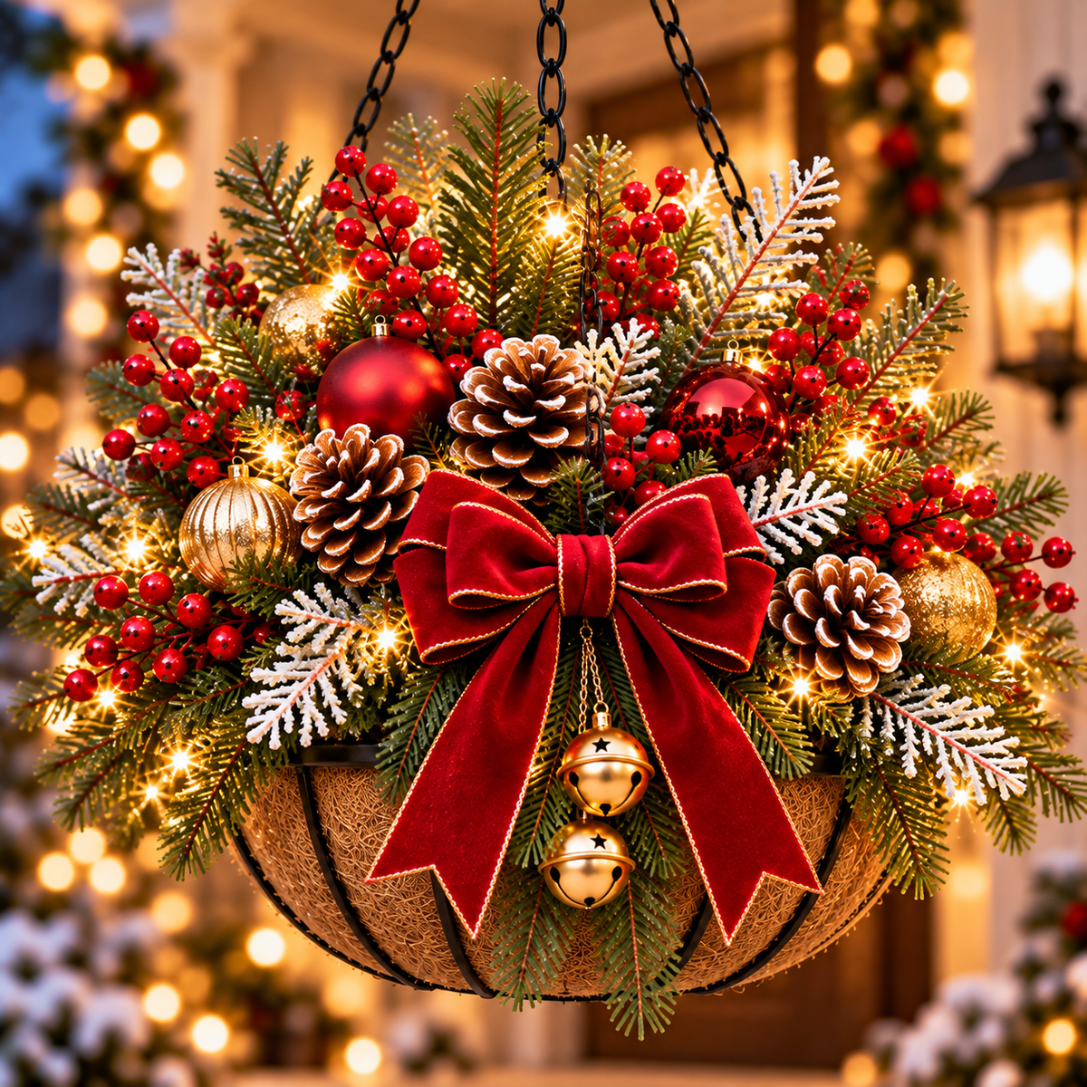 🔥Last Day 50% OFF 🎄 Pre-Lit Christmas Hanging Basket | Pre-lit, weather-resistant, and zero maintenance