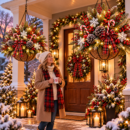 🔥Last Day 50% OFF 🎄 Pre-Lit Christmas Hanging Basket | Pre-lit, weather-resistant, and zero maintenance