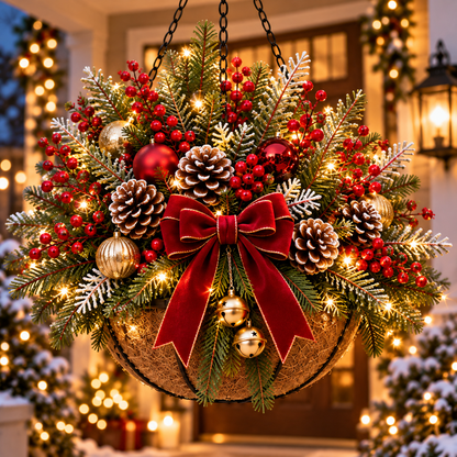 🔥Last Day 50% OFF 🎄 Pre-Lit Christmas Hanging Basket | Pre-lit, weather-resistant, and zero maintenance