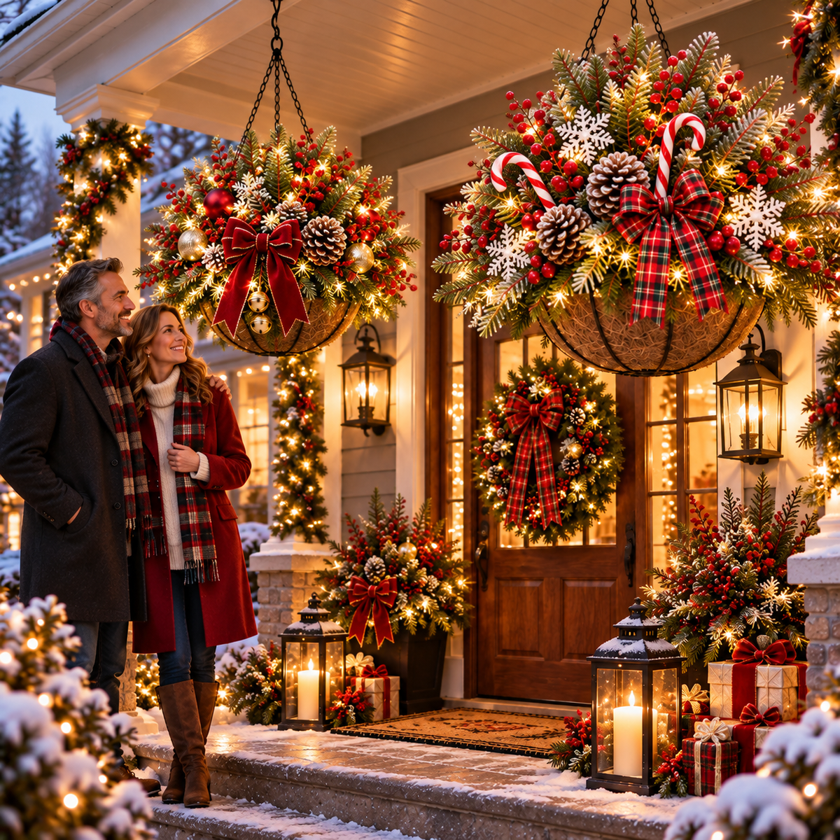 🔥Last Day 50% OFF 🎄 Pre-Lit Christmas Hanging Basket | Pre-lit, weather-resistant, and zero maintenance