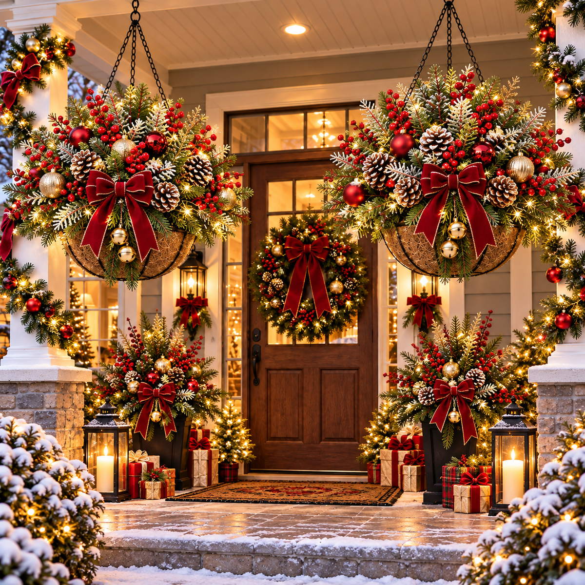 🔥Last Day 50% OFF 🎄 Pre-Lit Christmas Hanging Basket | Pre-lit, weather-resistant, and zero maintenance