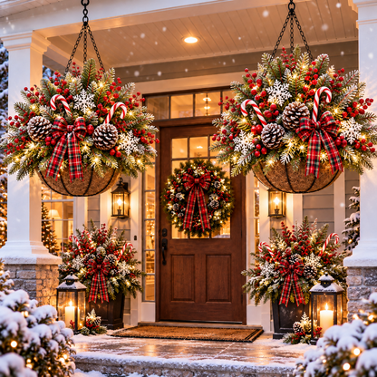 🔥Last Day 50% OFF 🎄 Pre-Lit Christmas Hanging Basket | Pre-lit, weather-resistant, and zero maintenance